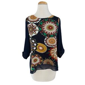 KIVENST Women’s 3/4 Sleeve Blouse Size M Asymmetrical Pleated